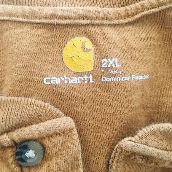 CARHARTT Mustard Yellow Short Sleeve Front Pocket Henley Tshirt Men's XXL or 2XL - Picture 5 of 8